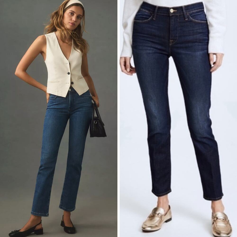 Frame Denim Le High Straight in Dark Blue